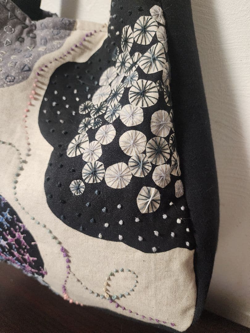 ★★★新作　モノトーン系　エチノ生地に刺し子　一点物　センソユニコ慈雨等