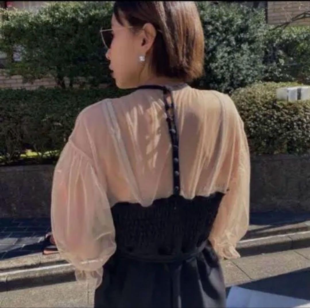 AIRY SLEEVE TIGHT DRESS ブラック S