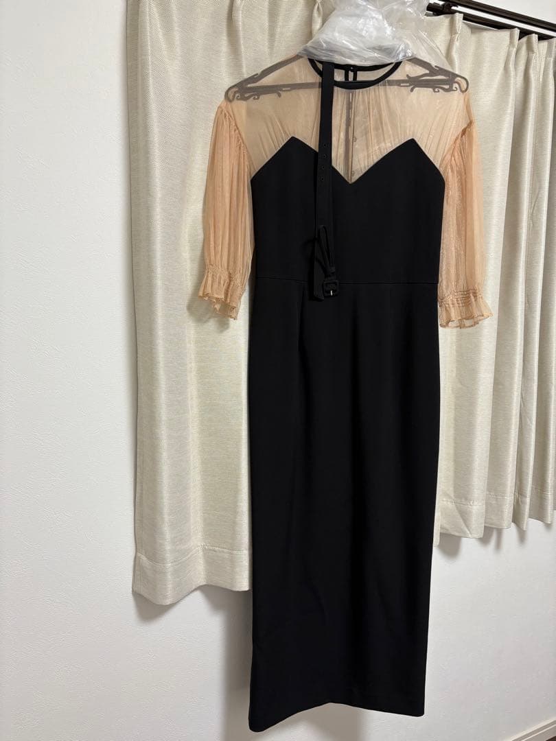 AIRY SLEEVE TIGHT DRESS ブラック S