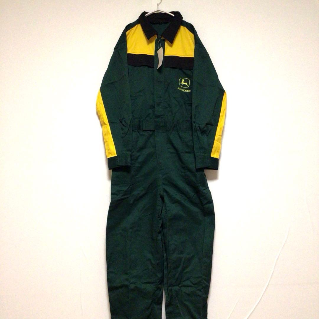新品 JOHN DEERE つなぎ オールインワン 刺繍 作業着 緑黄 L