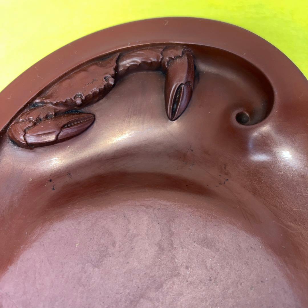 ⭕️紅渓石硯　硯　蟹彫刻　鮑型硯特別製作品美品　崎川羊堂　20cm超　1.7kg超
