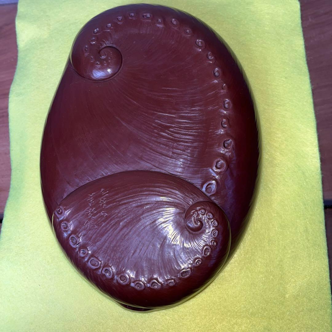 ⭕️紅渓石硯　硯　蟹彫刻　鮑型硯特別製作品美品　崎川羊堂　20cm超　1.7kg超