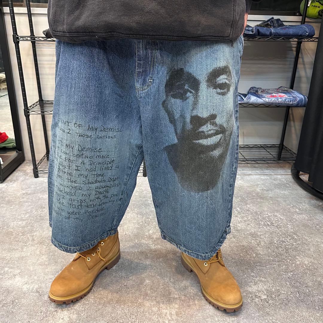 超BIGサイズ44 MAKAVELI 2pac 極太 デニムショーツ