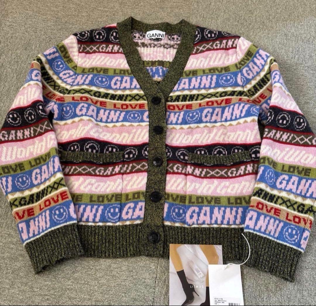 T*R様 GANNI マルチカラーロゴカーディガン L