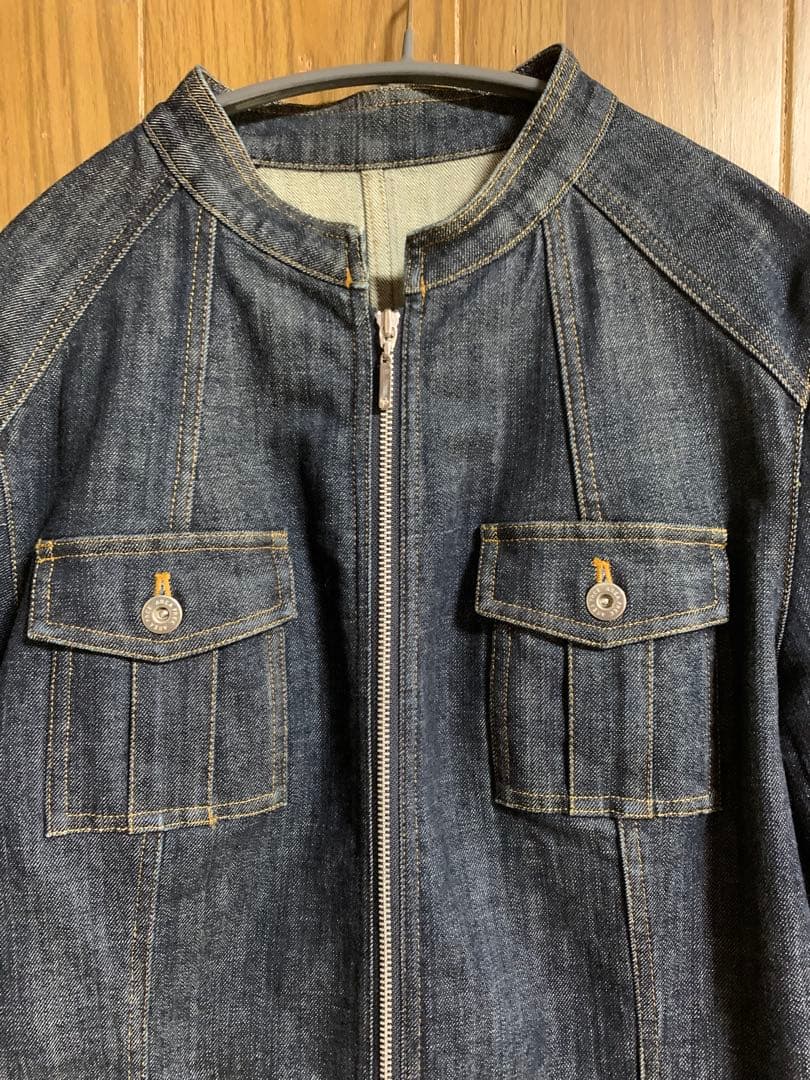自由区★大きなサイズ　ジップアップノーカラーデニムジャケット48 オンワード樫山