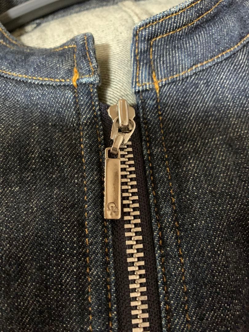 自由区★大きなサイズ　ジップアップノーカラーデニムジャケット48 オンワード樫山