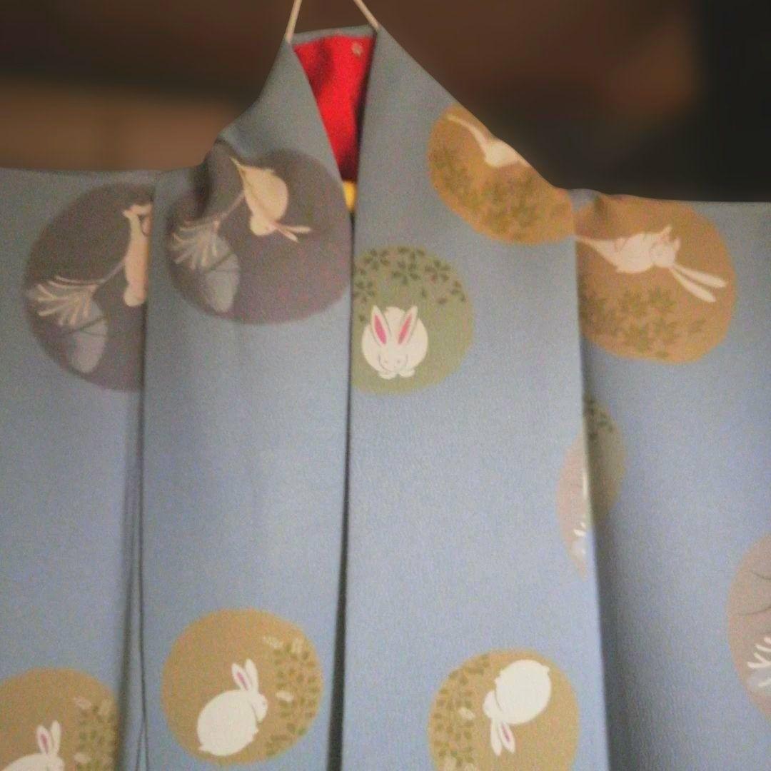 あ*ん様 美品小紋洗える　うさぎ柄　ブルーグレー色、冬こそ映える既製品