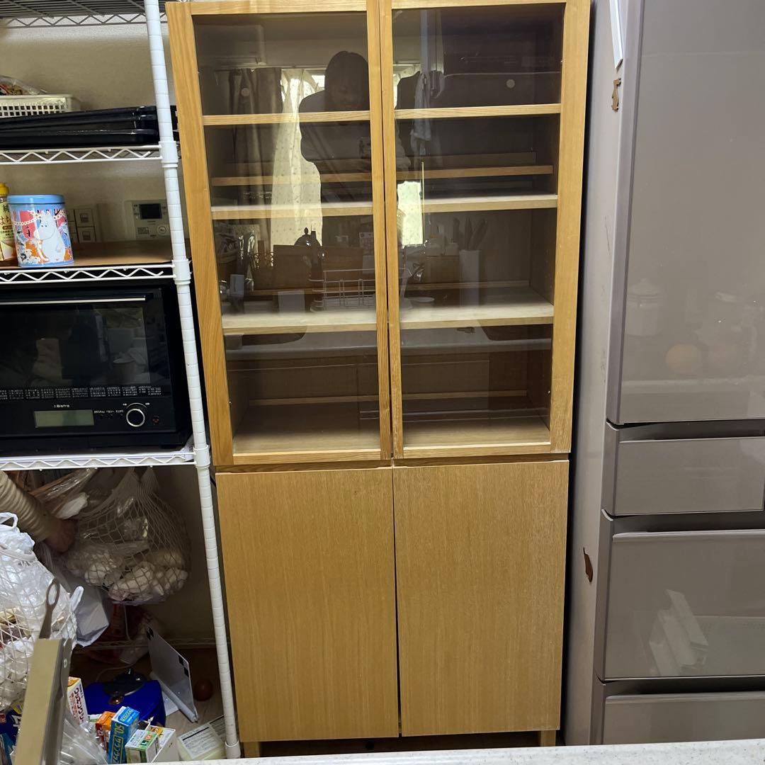 無印良品/ガラス扉付き収納棚/食器棚/ナチュラルウッド