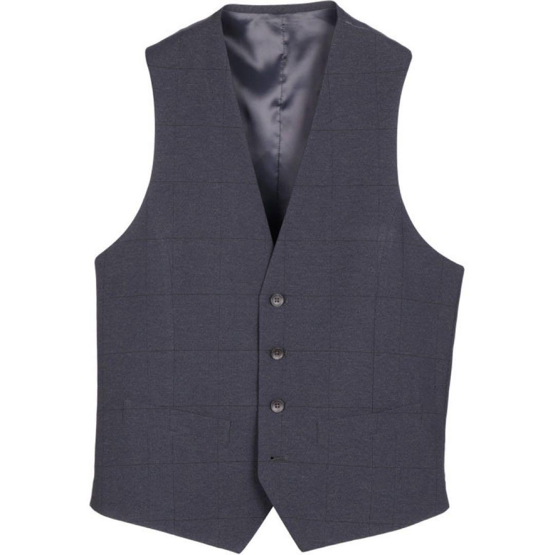 【超美品】スーツセレクト　3ピーススーツ　4Sシリーズ　ネイビーシャドーチェック