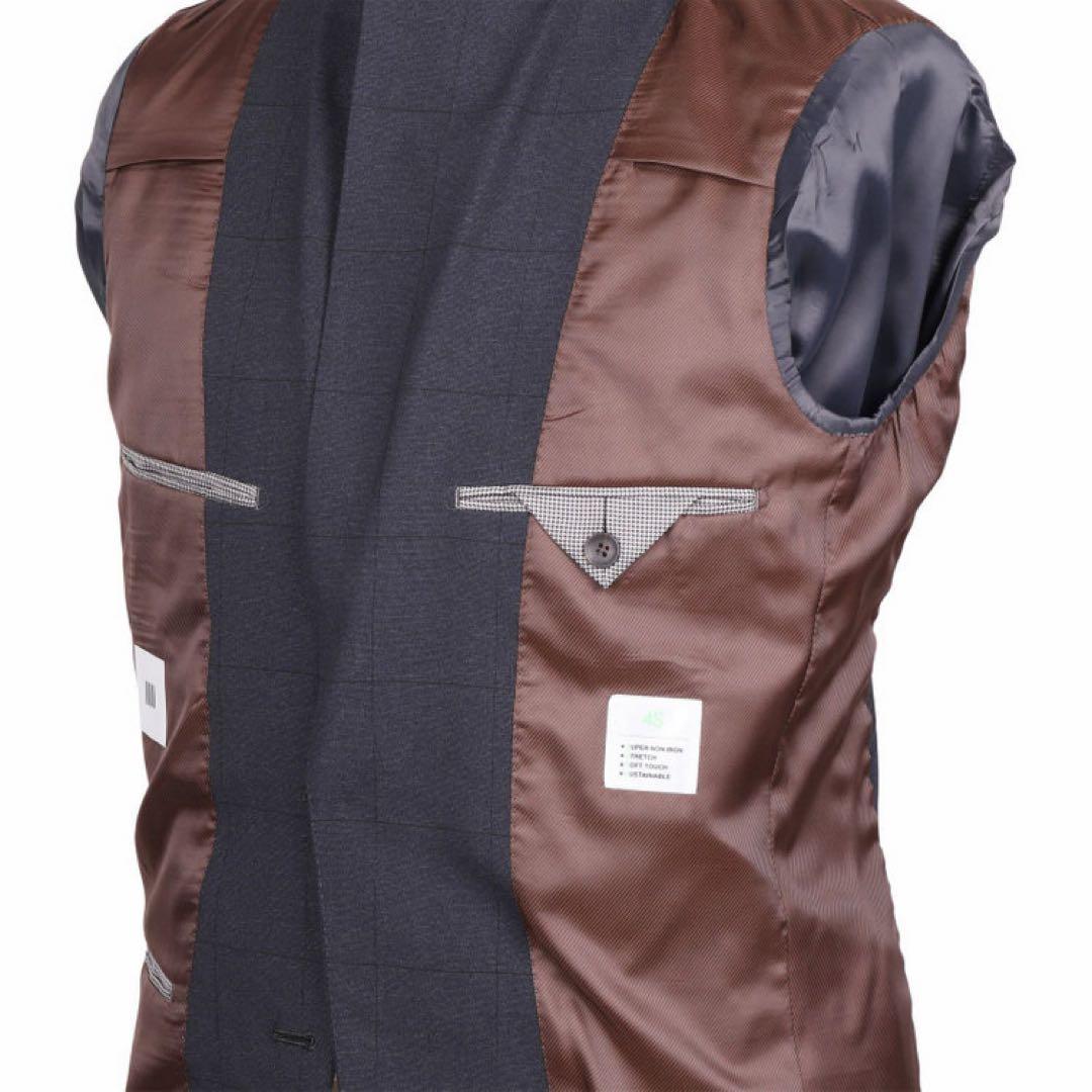 【超美品】スーツセレクト　3ピーススーツ　4Sシリーズ　ネイビーシャドーチェック