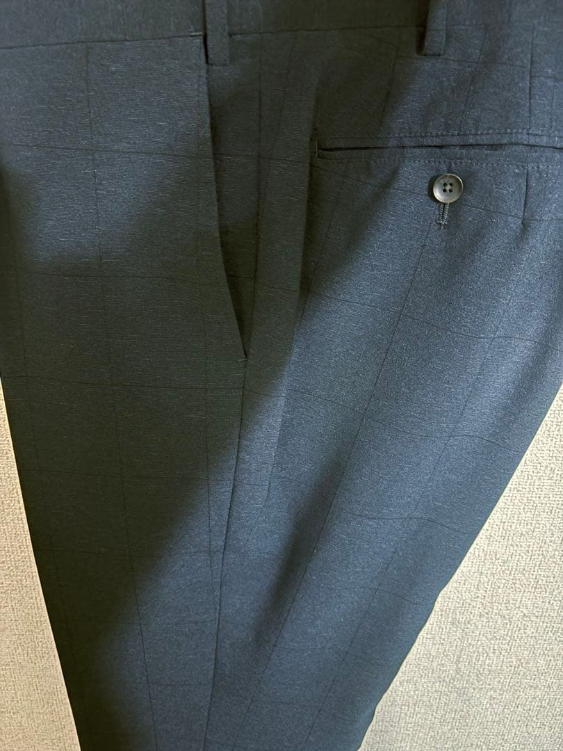 【超美品】スーツセレクト　3ピーススーツ　4Sシリーズ　ネイビーシャドーチェック