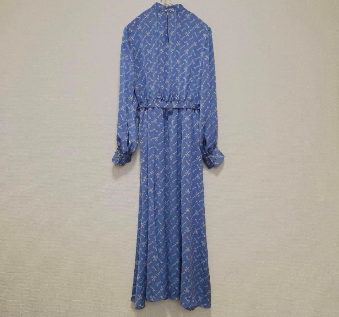 ANAYI キープリントスタンドカラーワンピース 水色