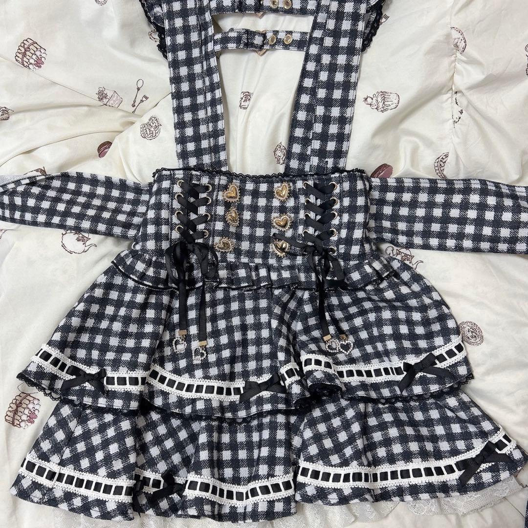 LIZLISA リズリサ はしごリボンギンガムティアードスカパン 黒 ブラック