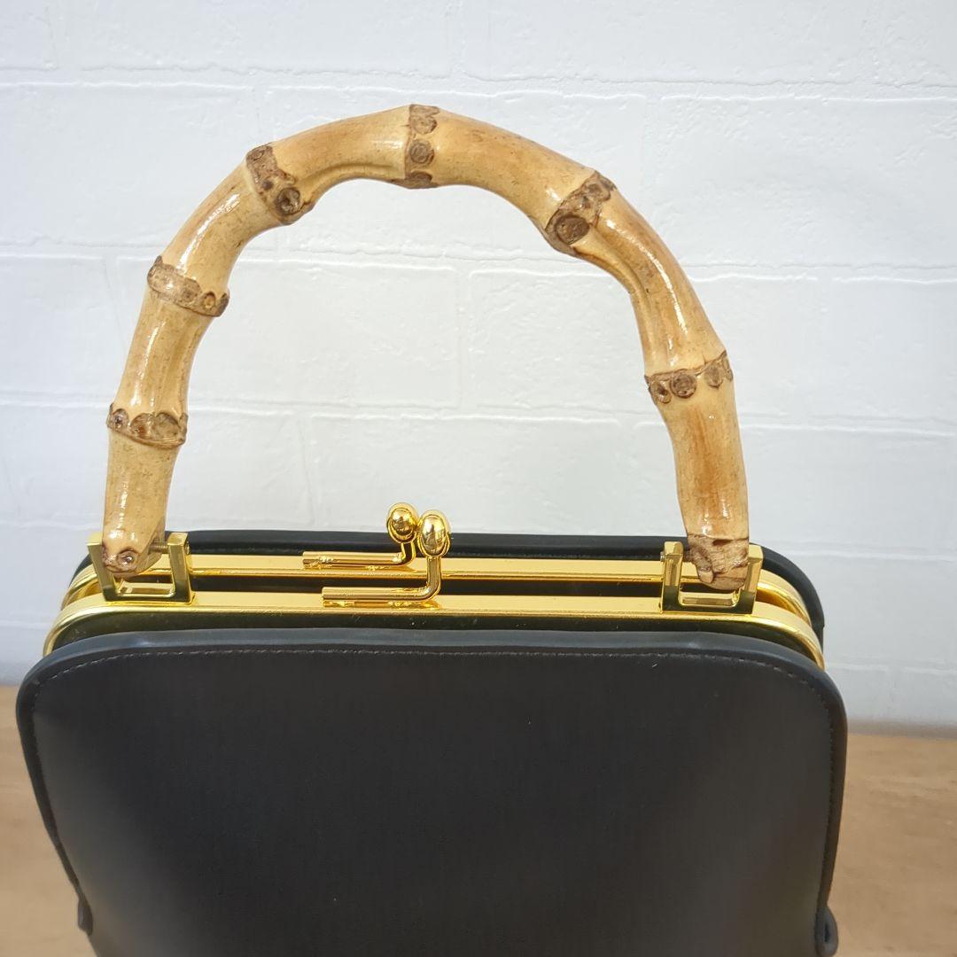 ハンドバッグ　がま口　バンブーハンドル