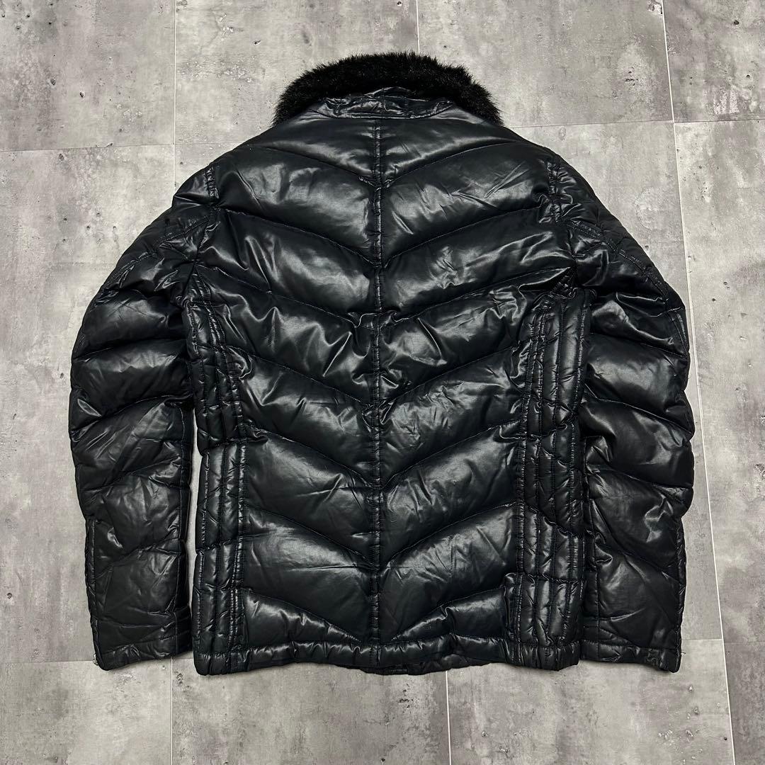 00s Y2K archive 光沢 ファー ダウン ライダースジャケット M