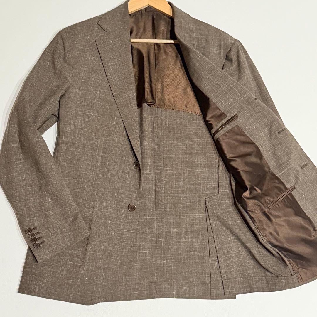 美品 近年 デペトリロ テーラードジャケット リネン ウール ナポリ 本切羽 L