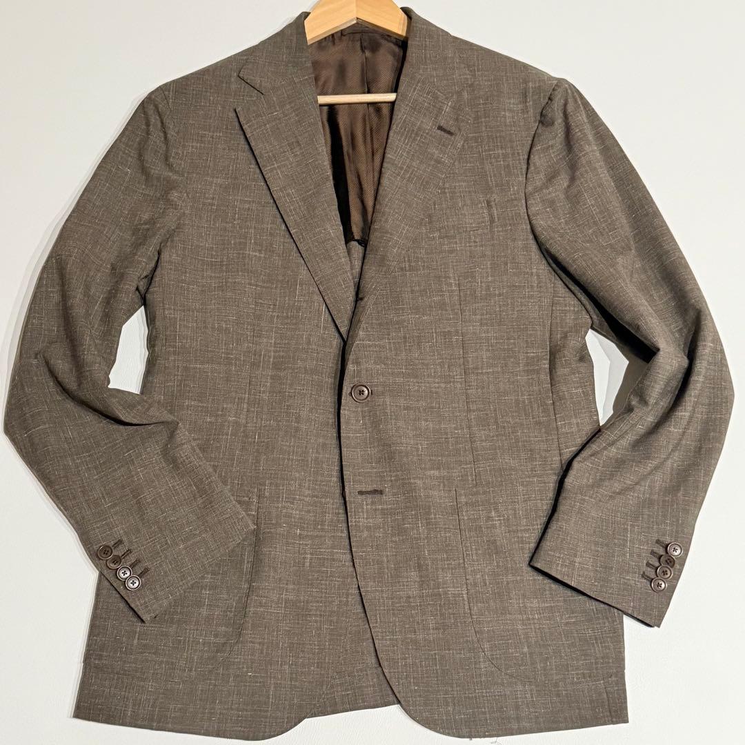 美品 近年 デペトリロ テーラードジャケット リネン ウール ナポリ 本切羽 L
