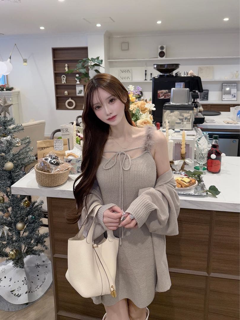 美品 ルミニョン lumignon ホビワンピ ニット ベージュ