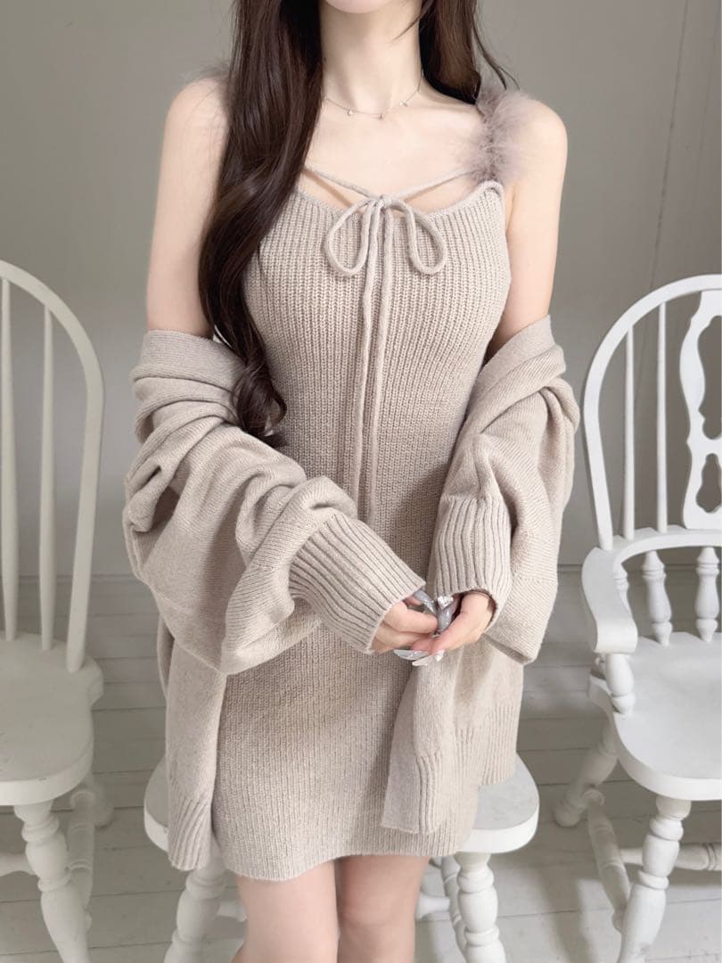 美品 ルミニョン lumignon ホビワンピ ニット ベージュ