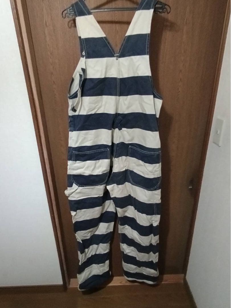 ストライプオーバーオール（ネイビー・ベージュ）