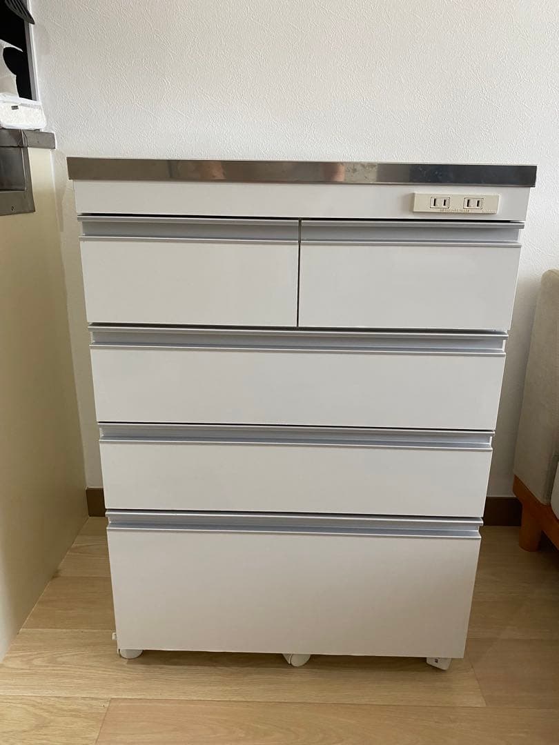 ホワイト ステンレス天板 キッチン収納 4段引き出し