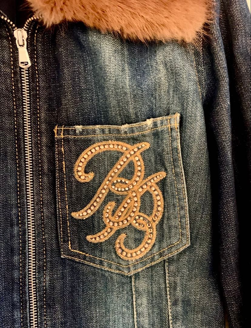 希少　ブルマリン　ファー付き　高級　上品　デニムジャケット