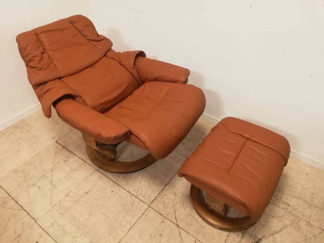 美品 EKORNES ストレスレスチェア レノ（M）キャメルレザー オットマン別