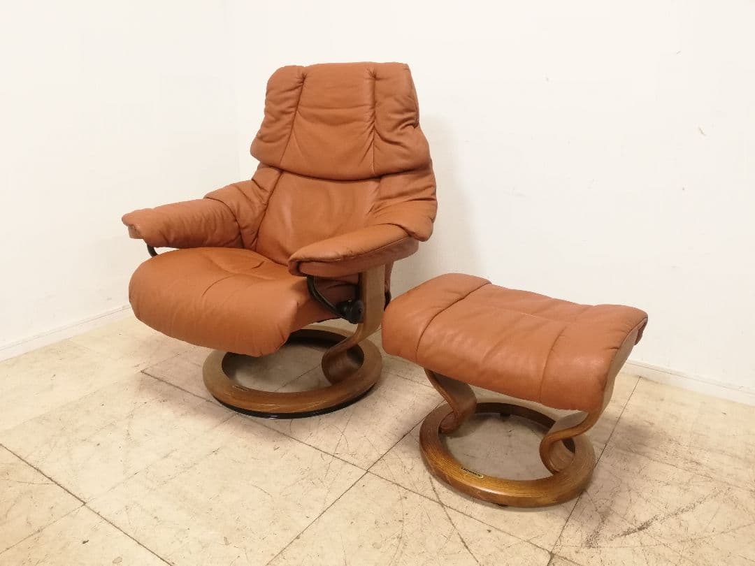 美品 EKORNES ストレスレスチェア レノ（M）キャメルレザー オットマン別