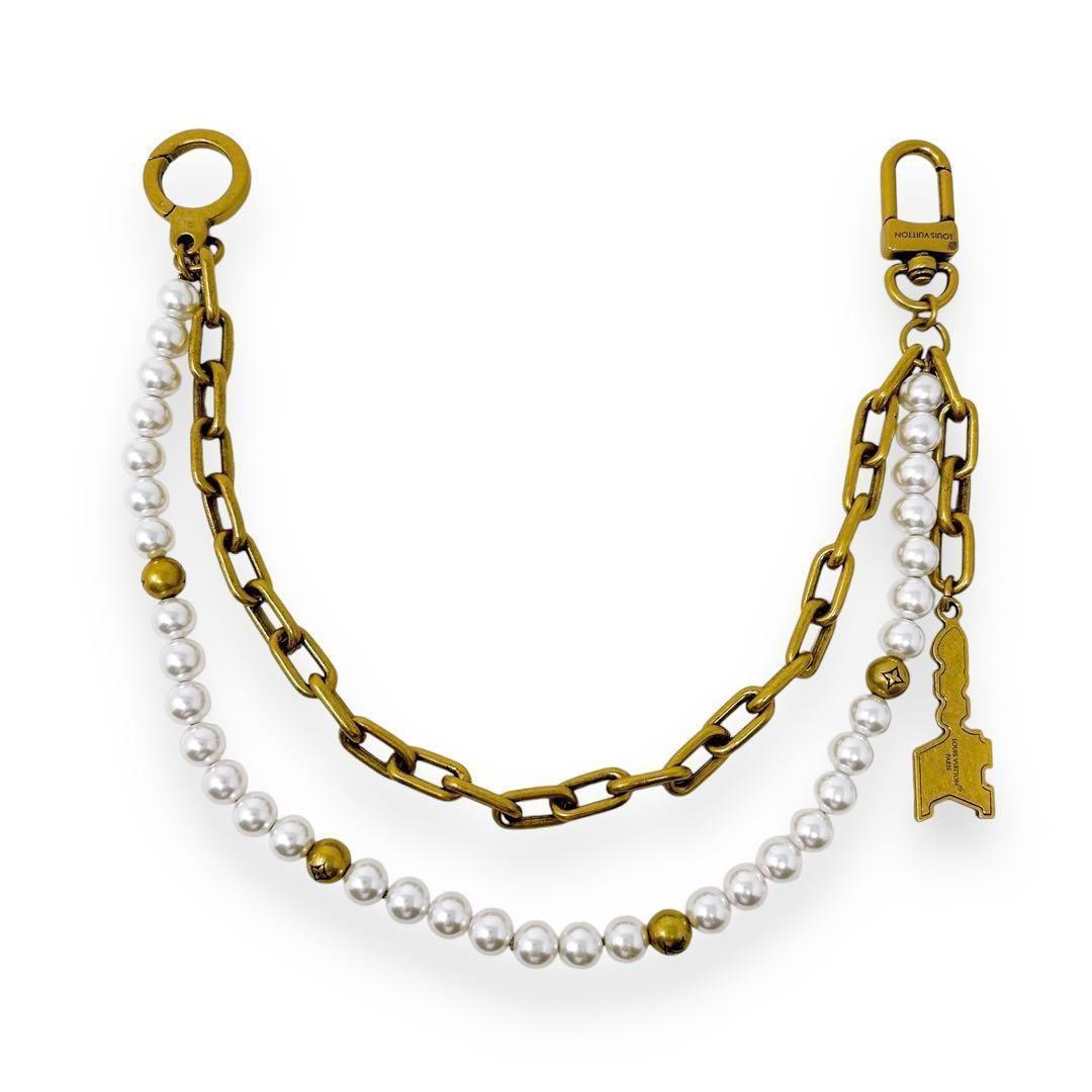 ルイヴィトン M01689 パール ゴールド チェーン バッグチャーム ベルト