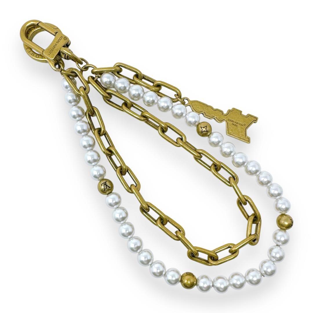 ルイヴィトン M01689 パール ゴールド チェーン バッグチャーム ベルト
