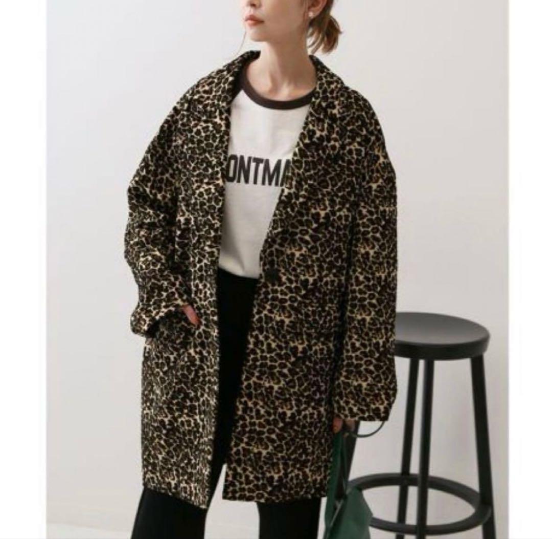 スローブイエナ　レオパードコート　豹柄　キルティング　ジャガード