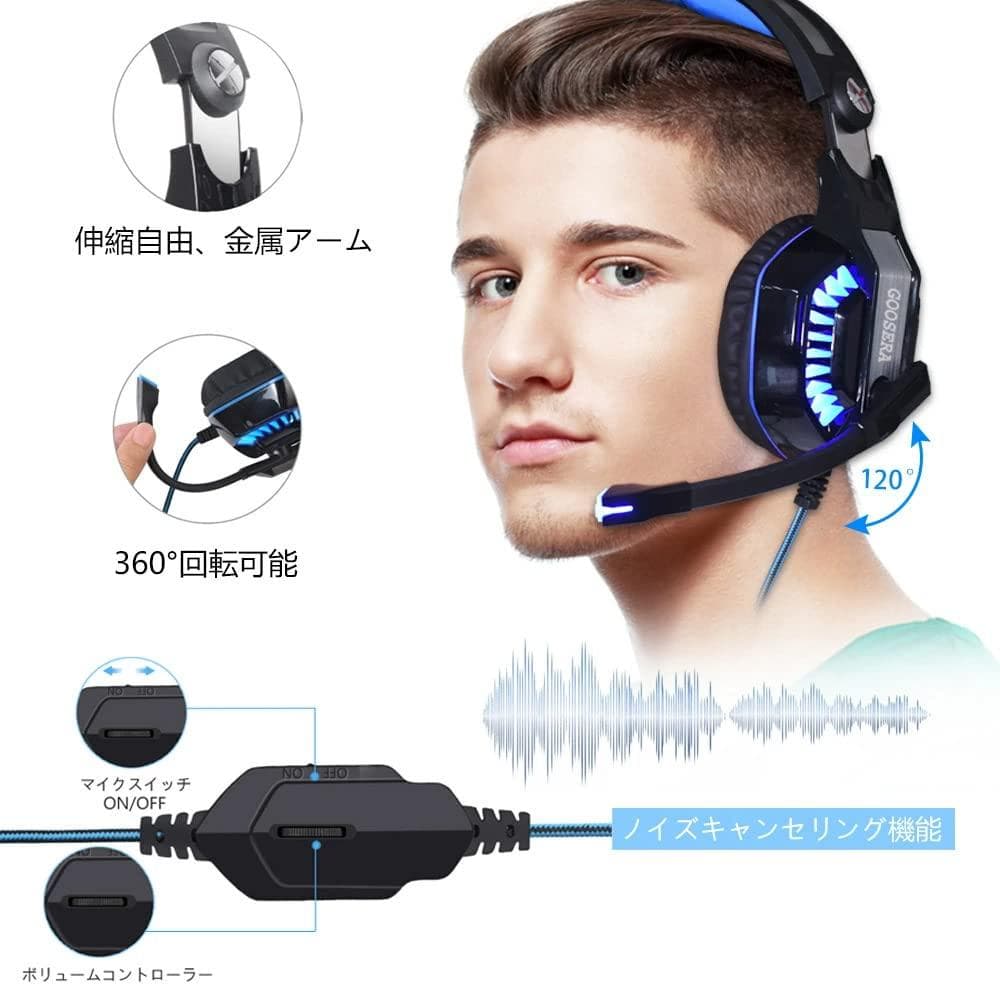 ☆ゲーミング ヘッドセット ノイズキャンセリング 重低音強化