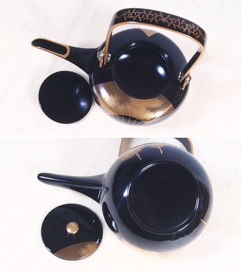 【美品】輪島塗 わじま慶塚 扇面に松蒔絵 四段重箱 台付き＆屠蘇器 お重/酒器