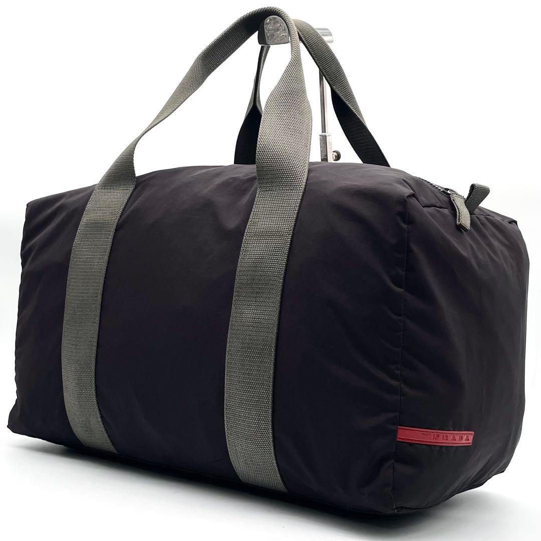 【美品】プラダスポーツ ボストンバッグ 大容量 ナイロン 白タグ ブラック