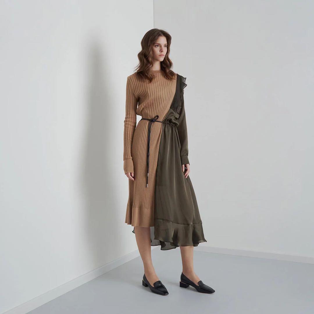 みーこsacai 20S/S アシンメトリードッキングニットワンピース