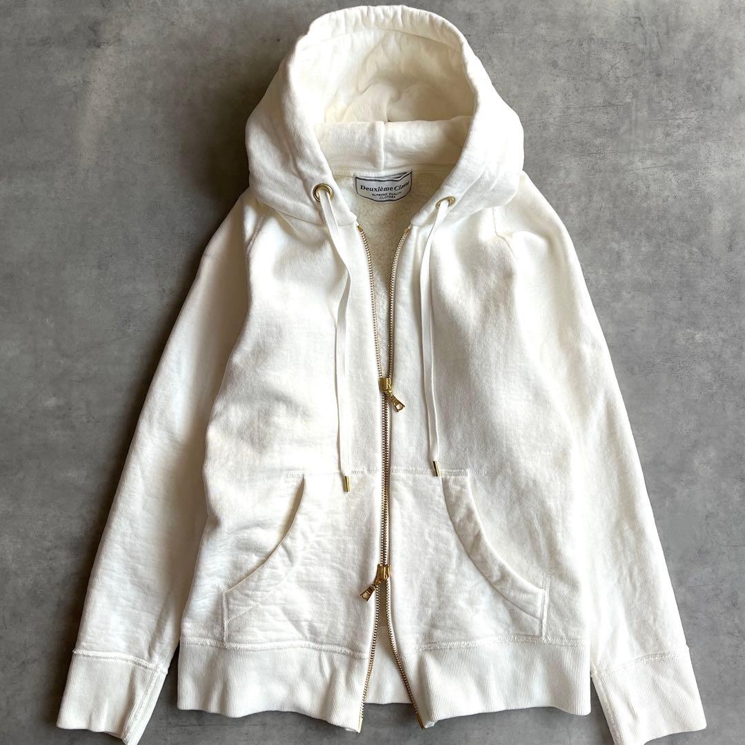 ドゥーズィーエムクラス パーカー フーディ コットン シルク 裏起毛 アイボリー