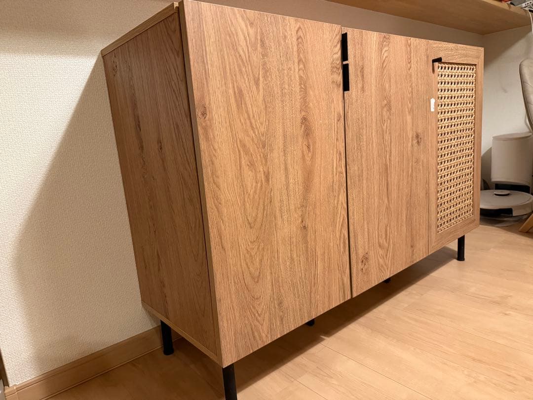 ラタン調キャビネット　リビングボード　ロウヤ　LOWYA 木目調