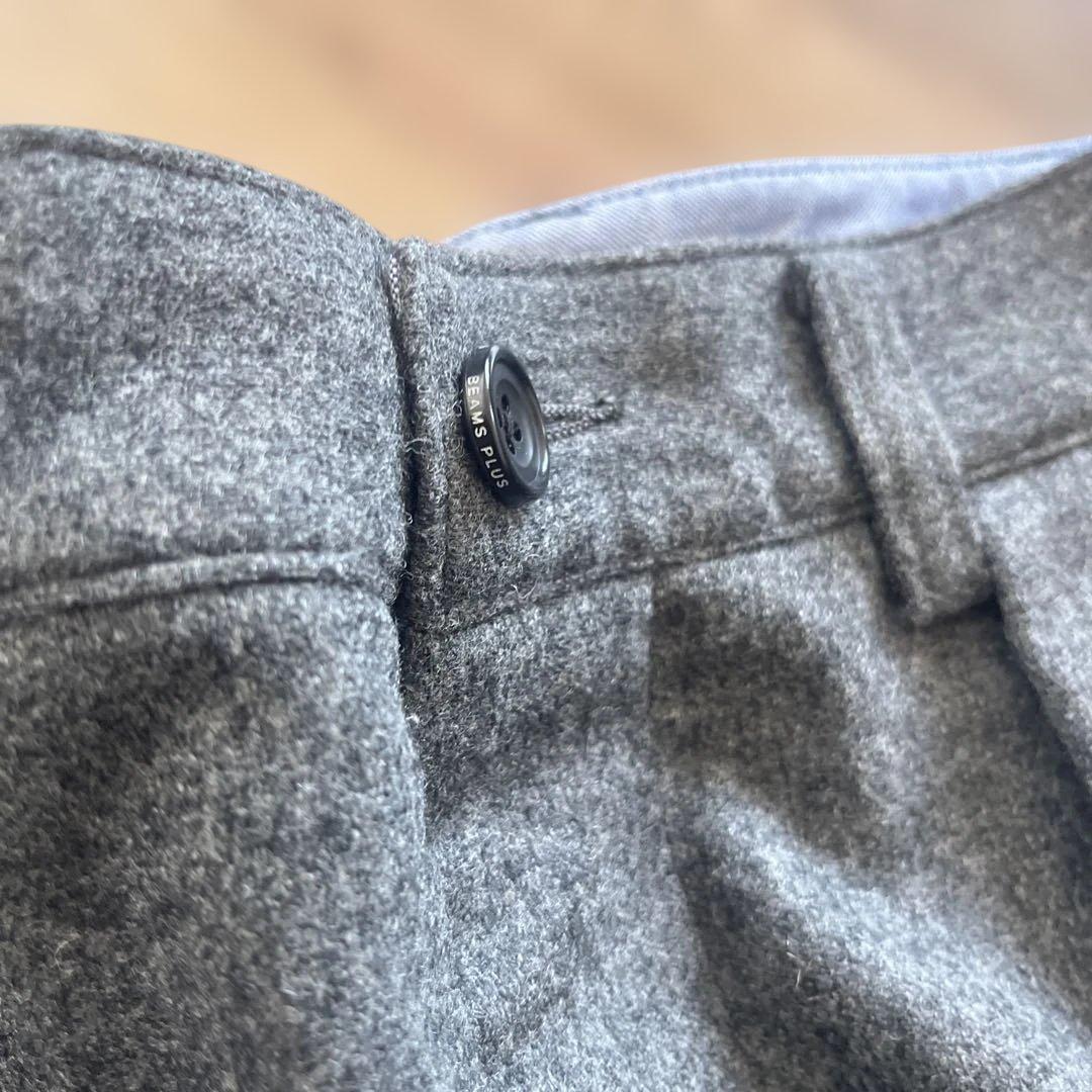 BEAMS+ 2プリーツ グレー スラックス ウール トラウザーズ