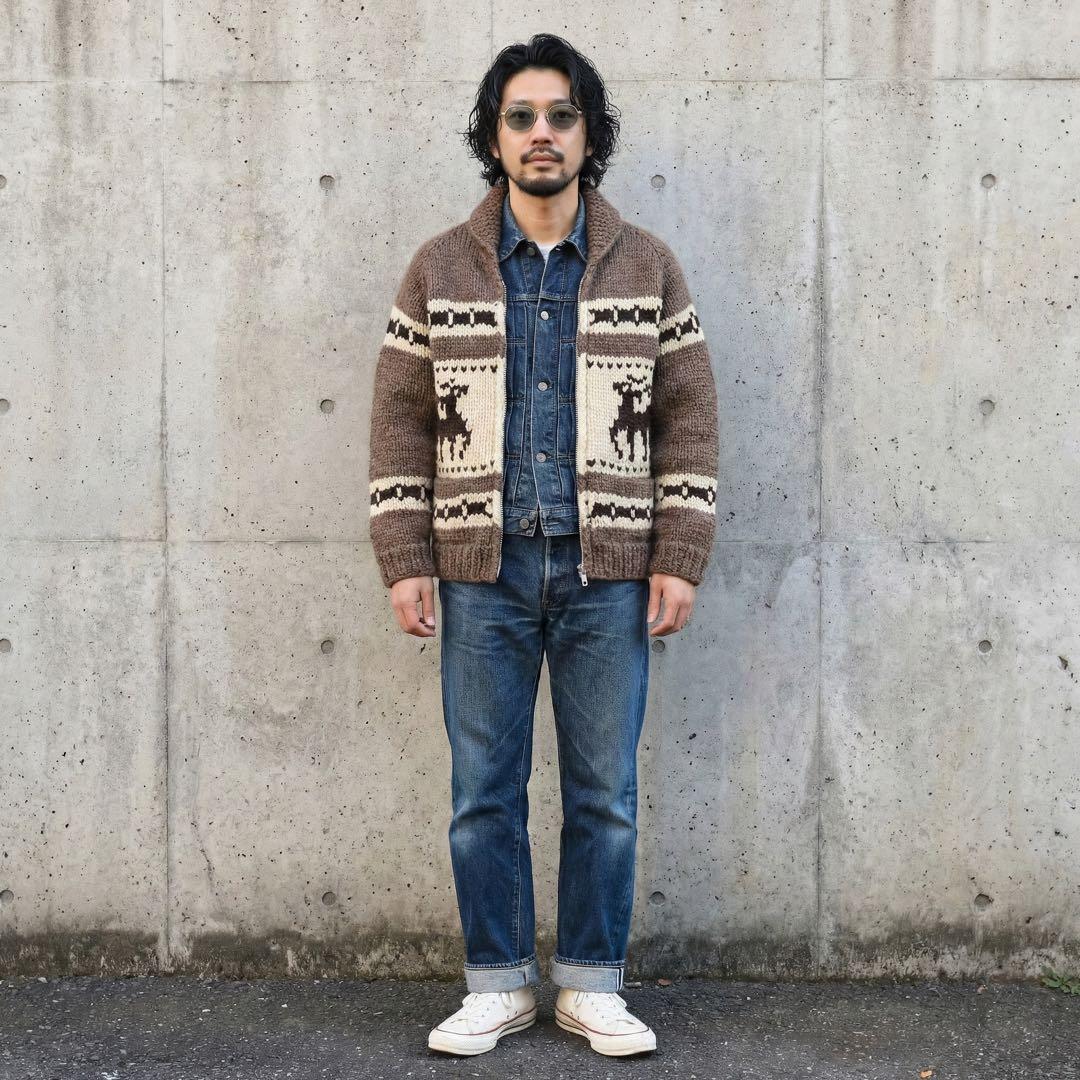 L★KANATA★カウチンニット★トナカイ★カナダ製★カーディガン★ブラウン