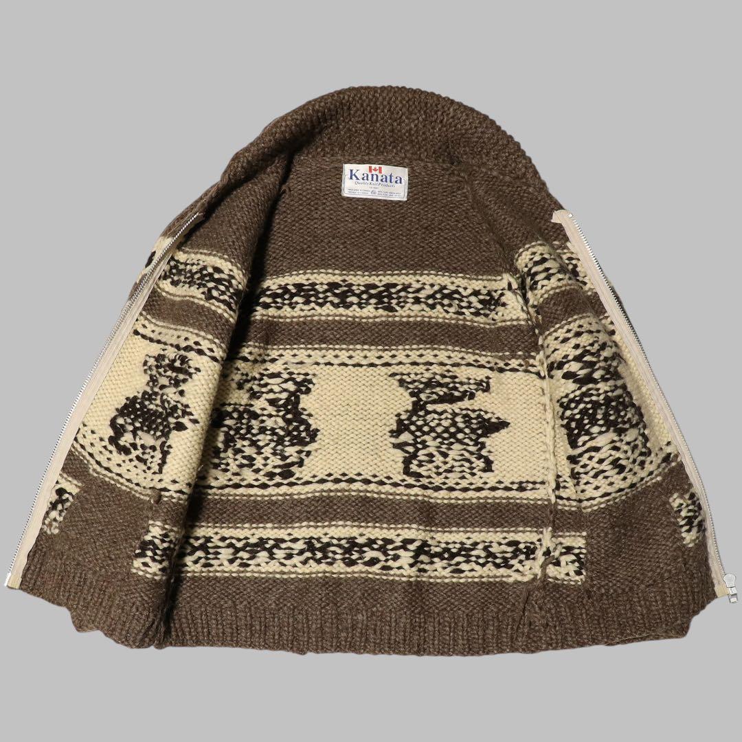 L★KANATA★カウチンニット★トナカイ★カナダ製★カーディガン★ブラウン