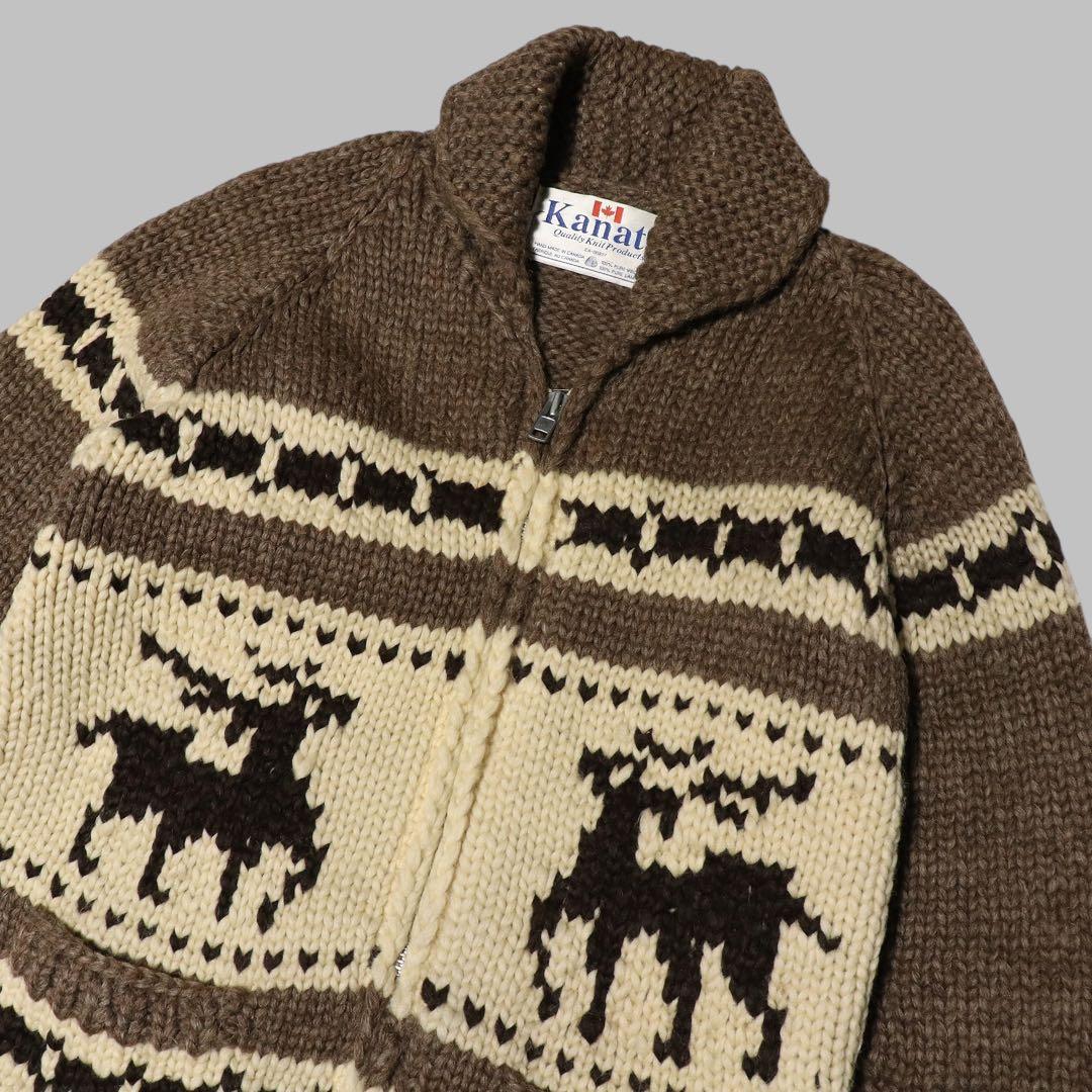 L★KANATA★カウチンニット★トナカイ★カナダ製★カーディガン★ブラウン
