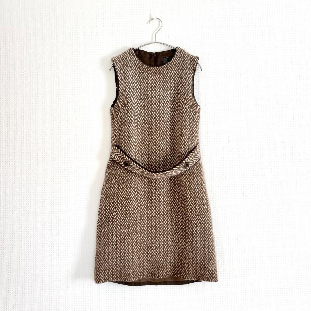 ミナペルホネン abeille ヘリンボーン ワンピース アンゴラ混　ノースリ