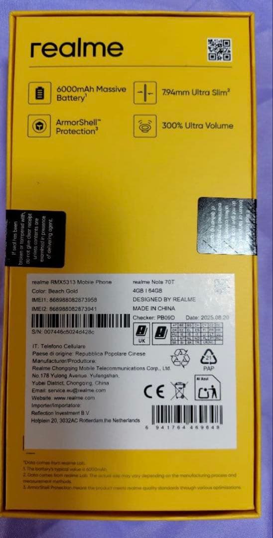 熱*海様 Realme note 70T 8Gb/64Gb gold