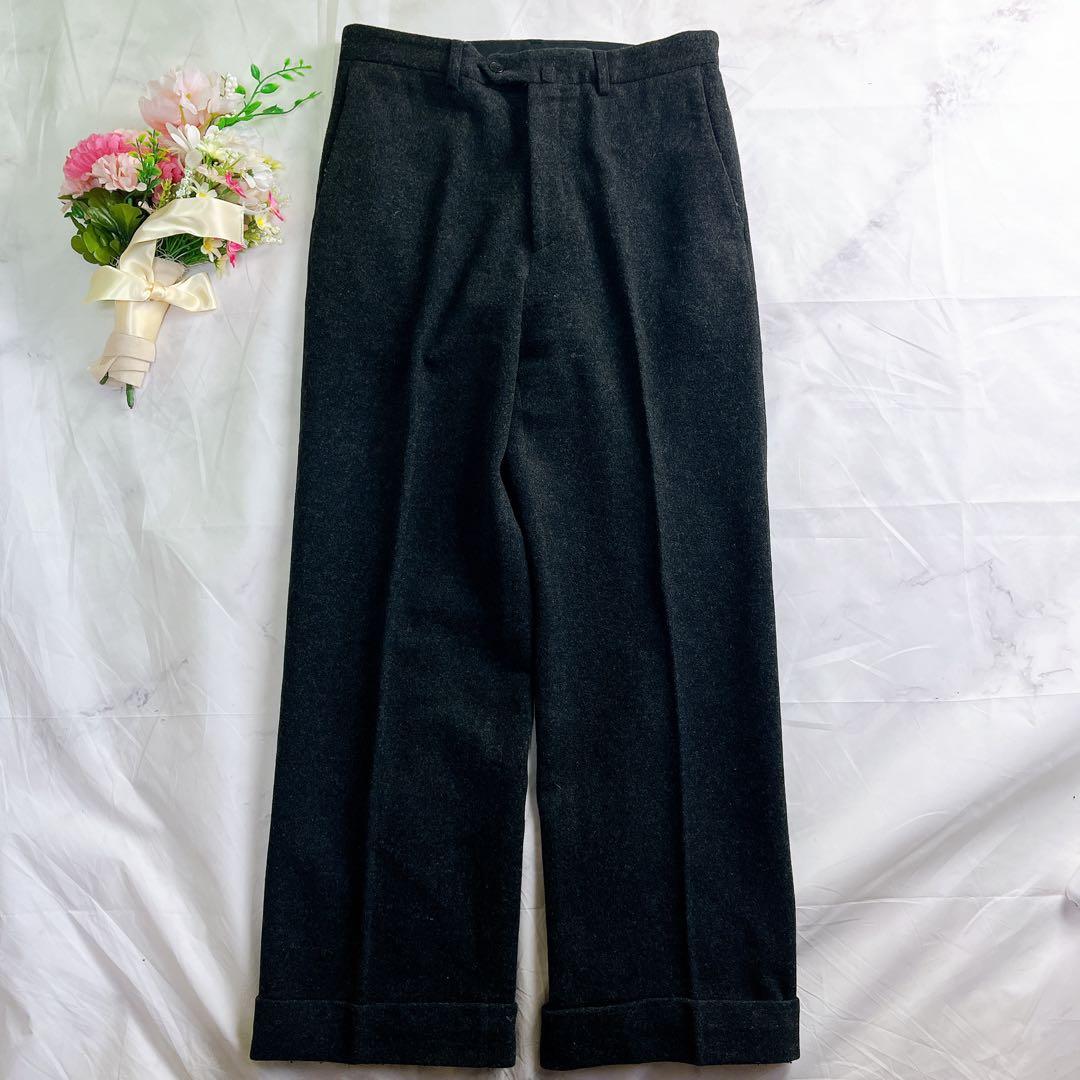 【希少フランス製】アニエスベーオム 40 ウール ワイド スラックス チャコール