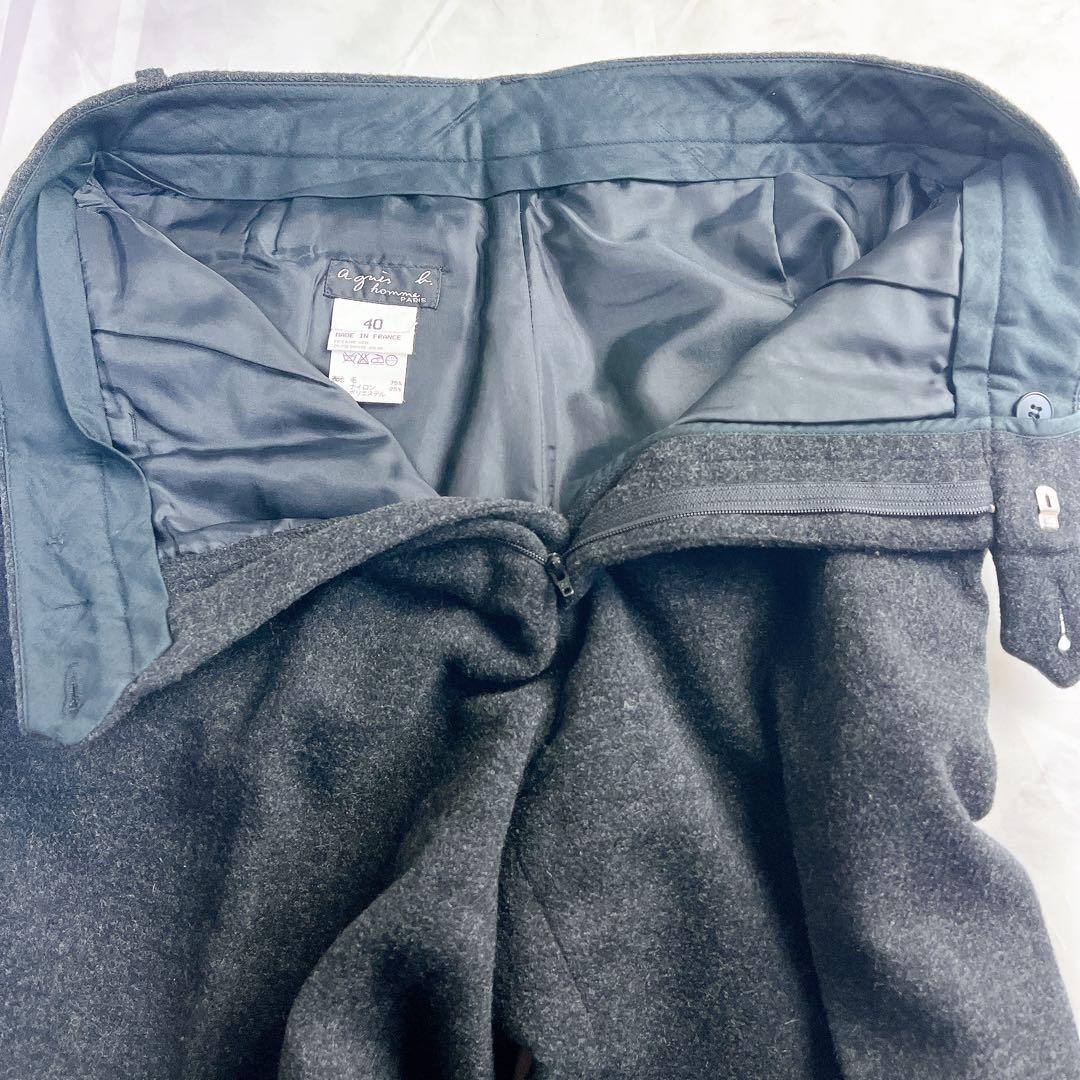 【希少フランス製】アニエスベーオム 40 ウール ワイド スラックス チャコール