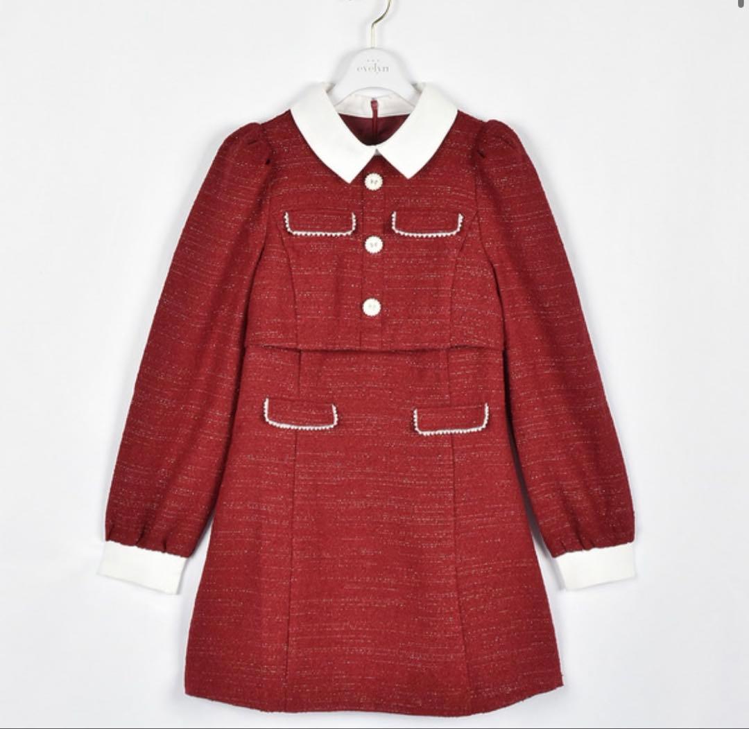 evelyn ツイードミニフレアワンピース 赤