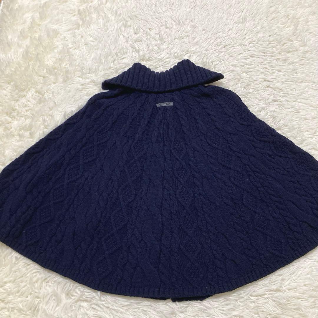 バーバリーブルーレーベル　ポンチョ　カーディガン　ケーブルニット　くるみボタン