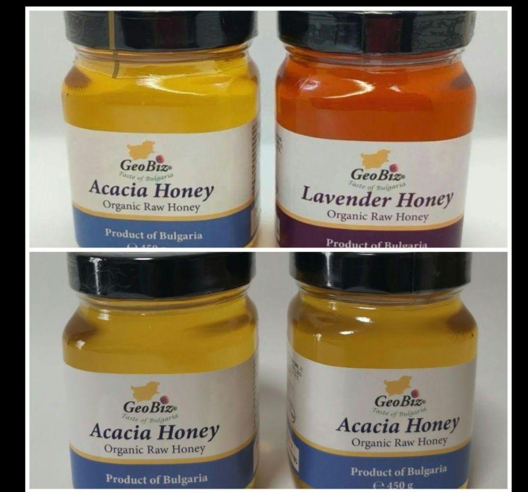 1.8 kg 生オーガニックアカシアはちみつ450g3瓶とラベンダーブルガリア産