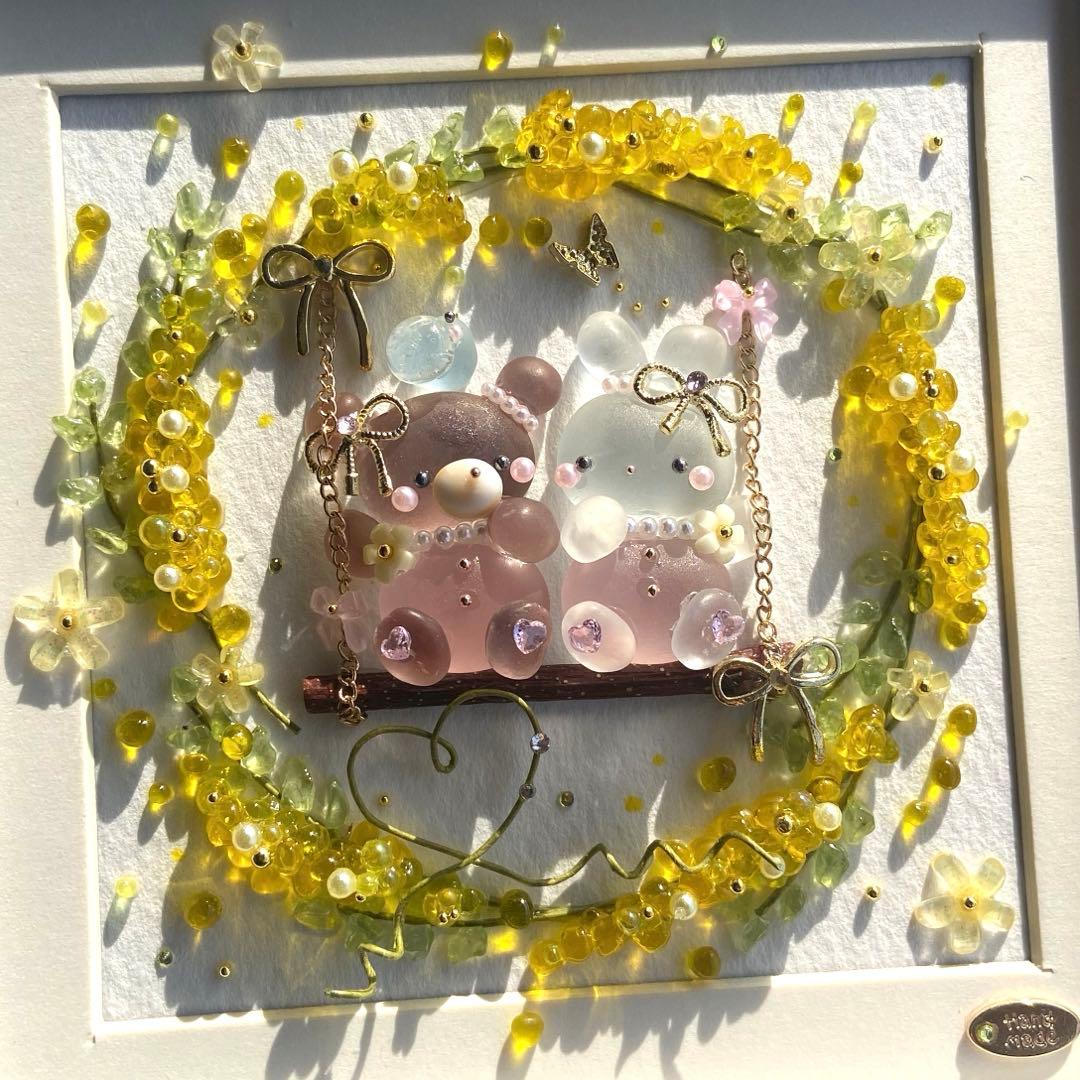 ♡ミモザリースのブランコで...♡シーグラスアート くまさんうさぎさん