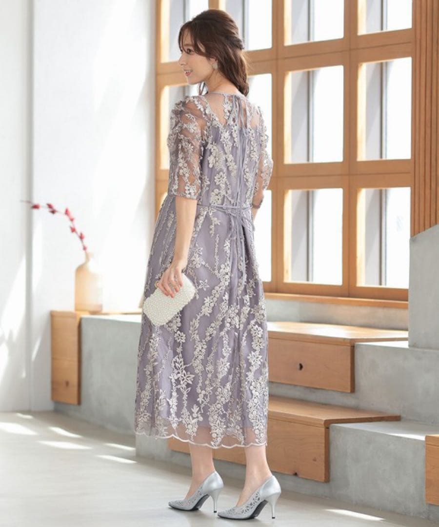 haremode 花柄刺繍ミディ丈 パーティードレス オケージョンドレス　4L